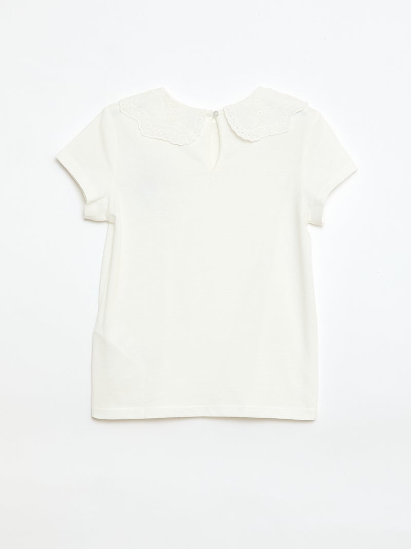 T-shirt in jersey con collo rotondo e ricami inglesi Bianco - Kiabi