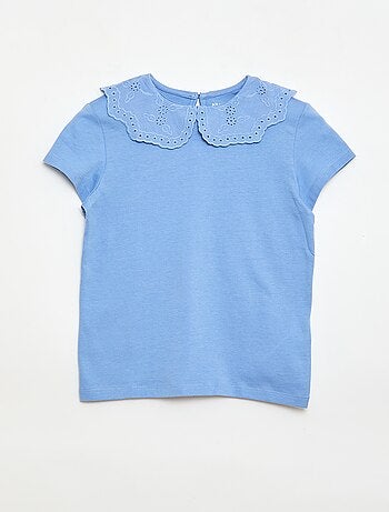 T-shirt in jersey con collo rotondo e ricami inglesi