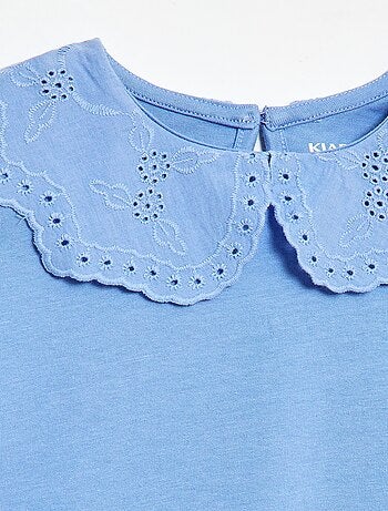 T-shirt in jersey con collo rotondo e ricami inglesi