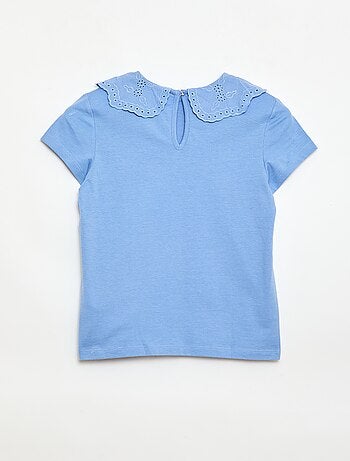 T-shirt in jersey con collo rotondo e ricami inglesi