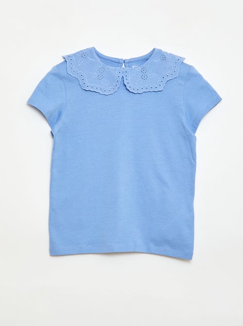 T-shirt in jersey con collo rotondo e ricami inglesi - Kiabi