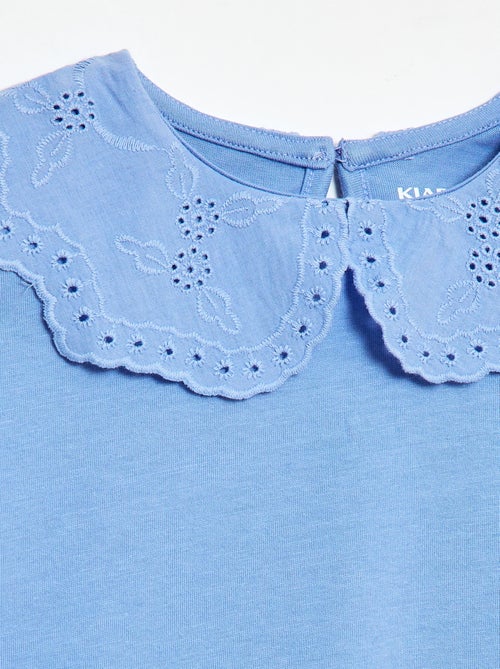 T-shirt in jersey con collo rotondo e ricami inglesi - Kiabi