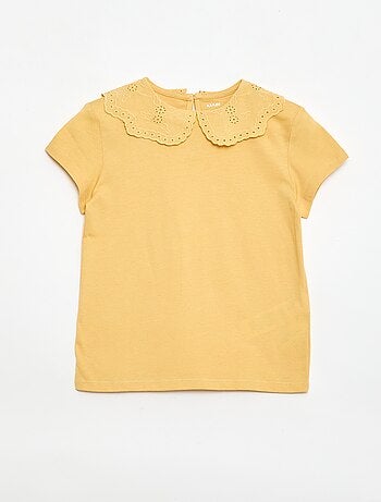 T-shirt in jersey con collo rotondo e ricami inglesi