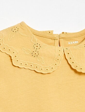 T-shirt in jersey con collo rotondo e ricami inglesi