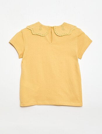 T-shirt in jersey con collo rotondo e ricami inglesi