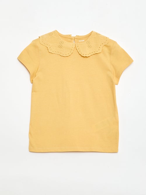T-shirt in jersey con collo rotondo e ricami inglesi - Kiabi