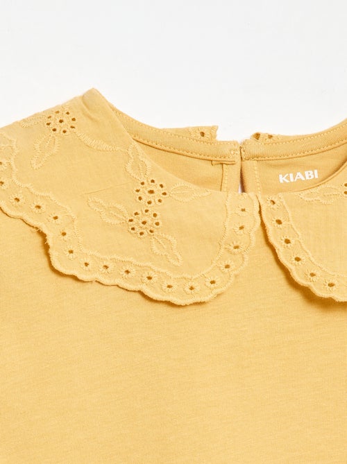 T-shirt in jersey con collo rotondo e ricami inglesi - Kiabi