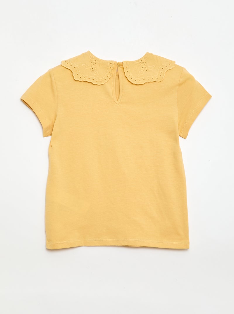 T-shirt in jersey con collo rotondo e ricami inglesi Giallo senape - Kiabi