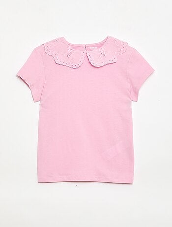 T-shirt in jersey con collo rotondo e ricami inglesi