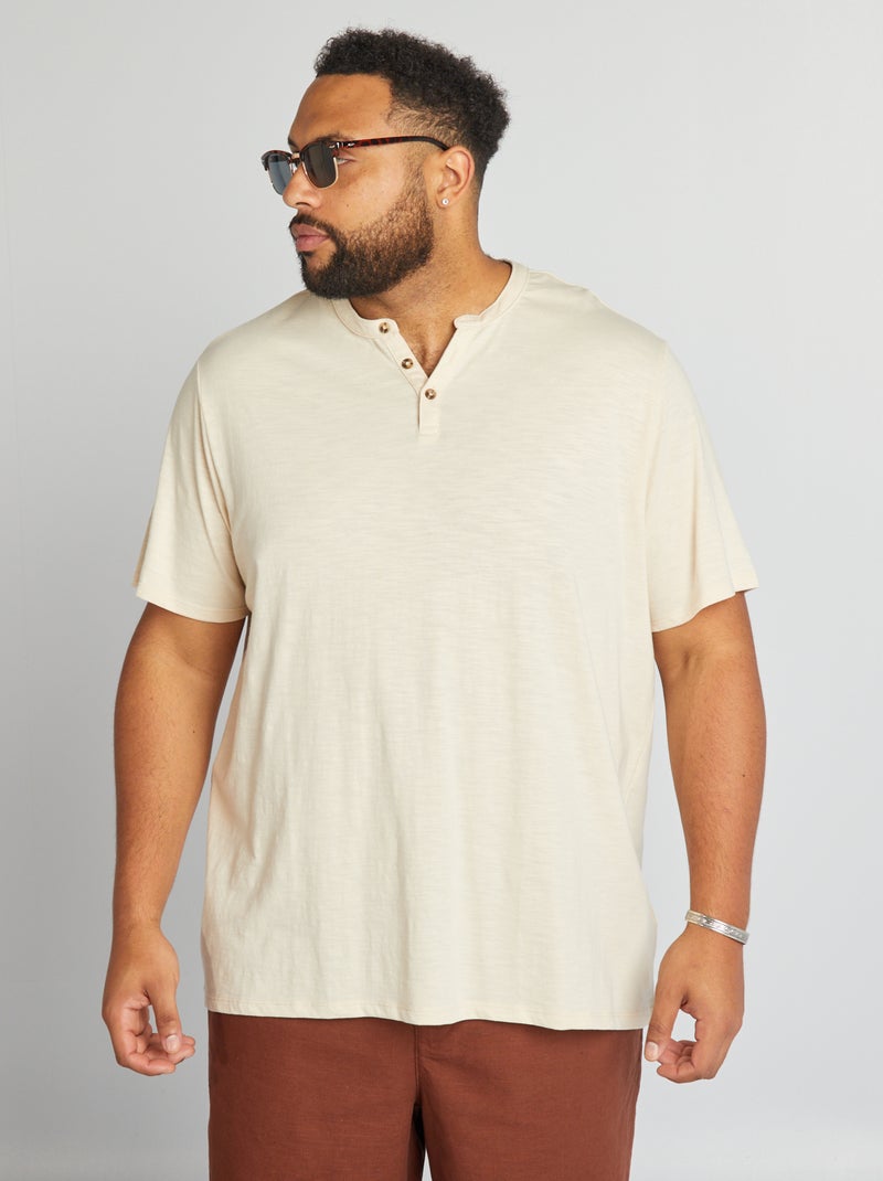 T-shirt in jersey con collo serafino BEIGE - Kiabi