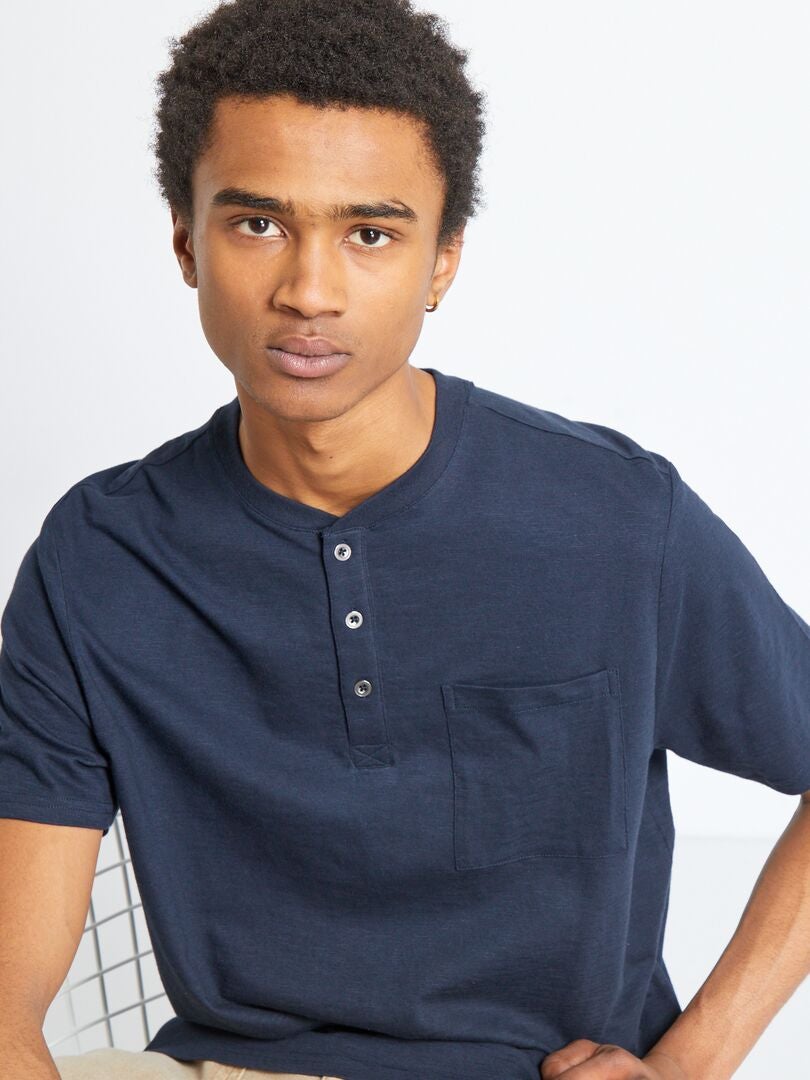 T-shirt in jersey con collo serafino blu - Kiabi