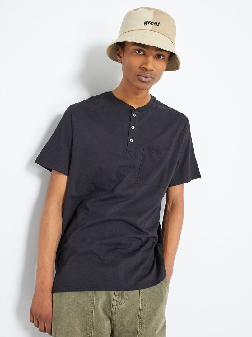T-shirt in jersey con collo serafino Nero - Kiabi