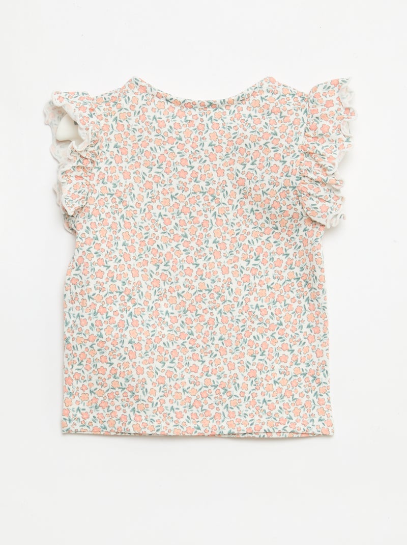 T-shirt in jersey con maniche corte a volant Bianco - Kiabi