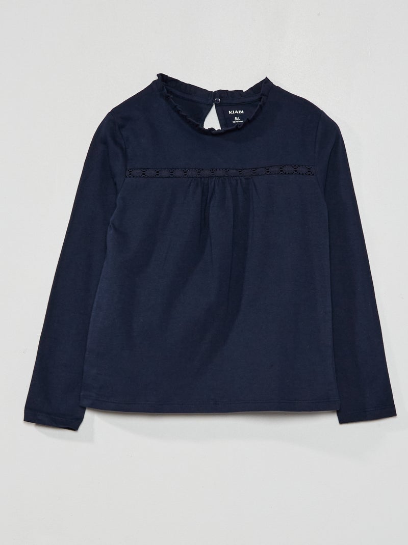 T-shirt in jersey con pizzo davanti blu - Kiabi