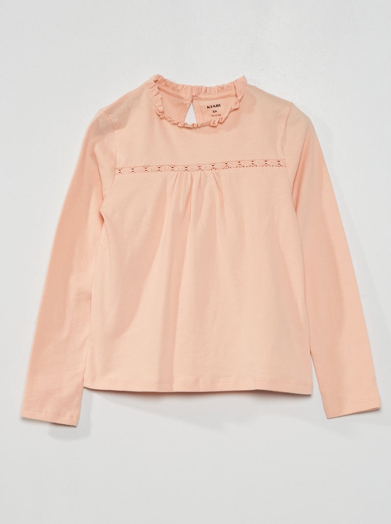 T-shirt in jersey con pizzo davanti ROSA - Kiabi