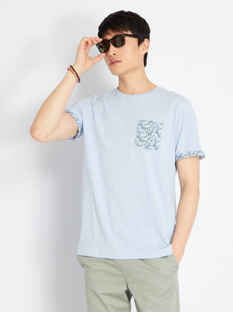 T-shirt in jersey con risvolti fantasia BLU - Kiabi