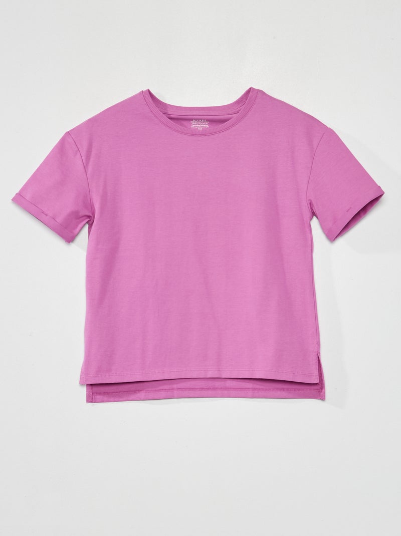 T-shirt in jersey con risvolti rosa iris - Kiabi