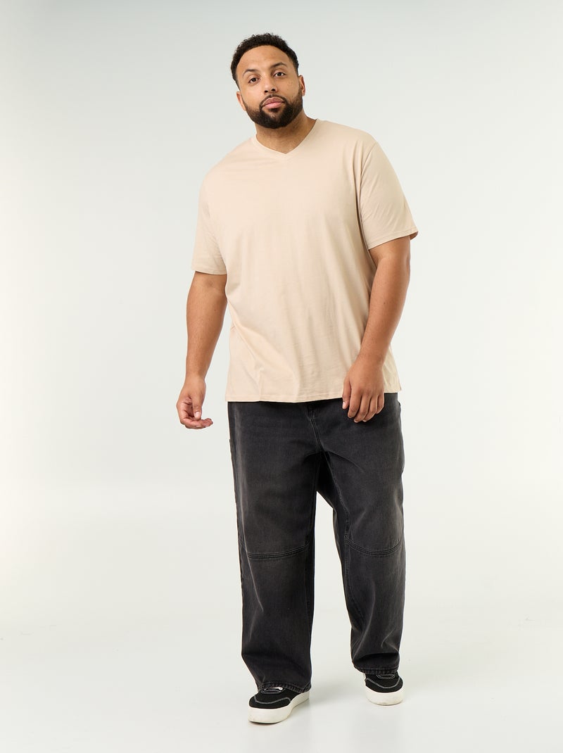 T-shirt in jersey con scollo a V Beige - Kiabi