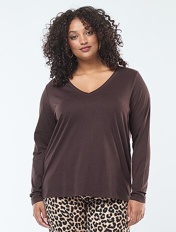 T-shirt in jersey con scollo a V e maniche corte