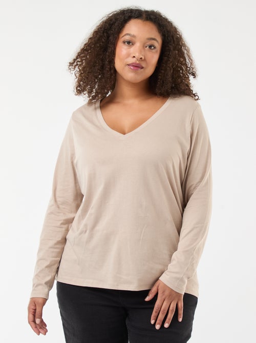 T-shirt in jersey con scollo a V e maniche lunghe - Kiabi