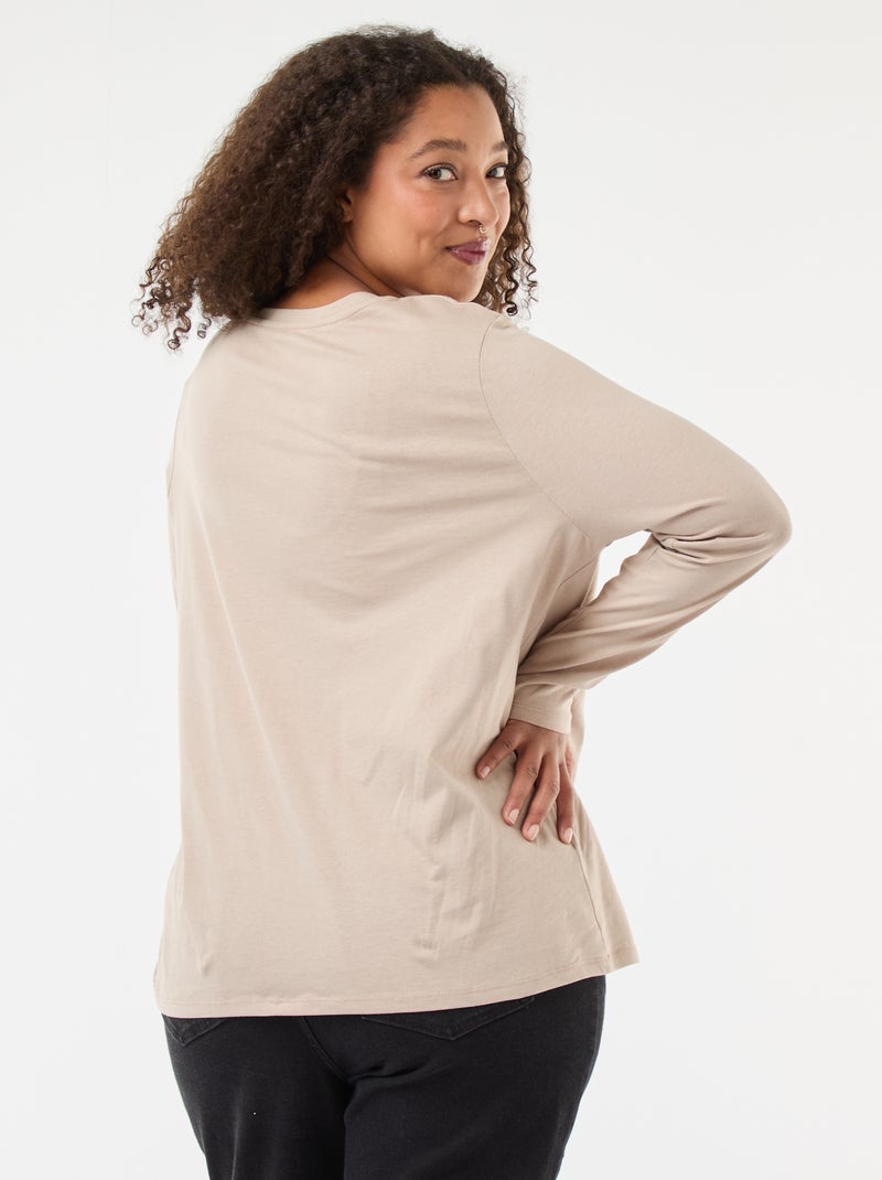 T-shirt in jersey con scollo a V e maniche lunghe Beige - Kiabi