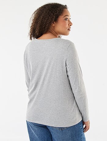 T-shirt in jersey con scollo a V e maniche lunghe
