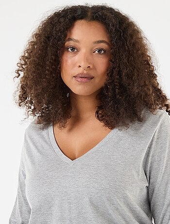 T-shirt in jersey con scollo a V e maniche lunghe