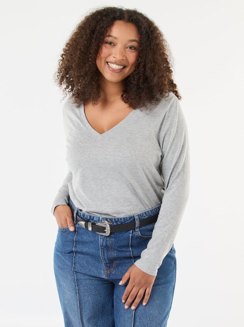 T-shirt in jersey con scollo a V e maniche lunghe - Kiabi