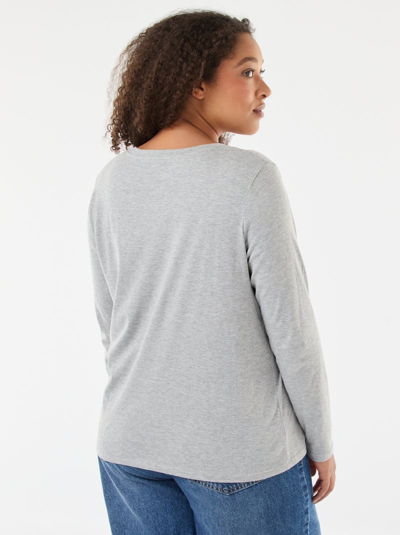 T-shirt in jersey con scollo a V e maniche lunghe Grigio - Kiabi