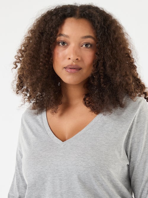 T-shirt in jersey con scollo a V e maniche lunghe - Kiabi