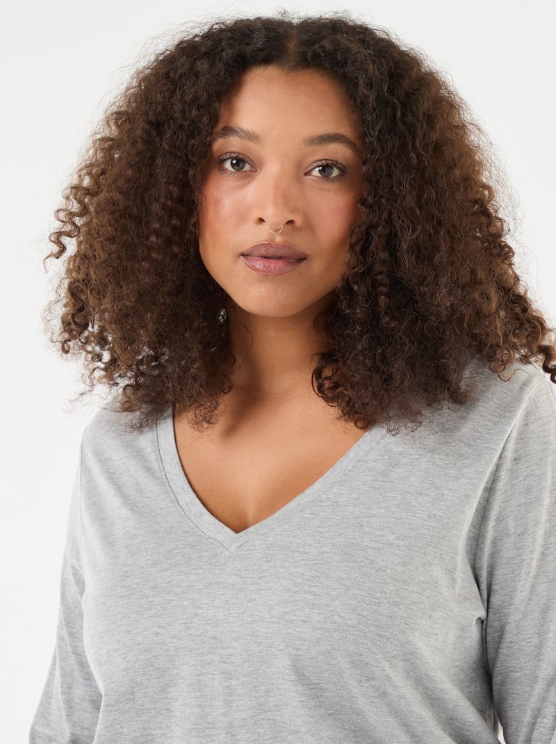T-shirt in jersey con scollo a V e maniche lunghe Grigio - Kiabi