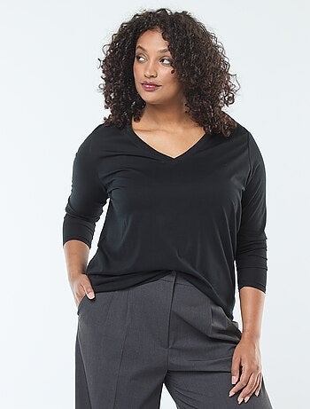 T-shirt in jersey con scollo a V e maniche lunghe