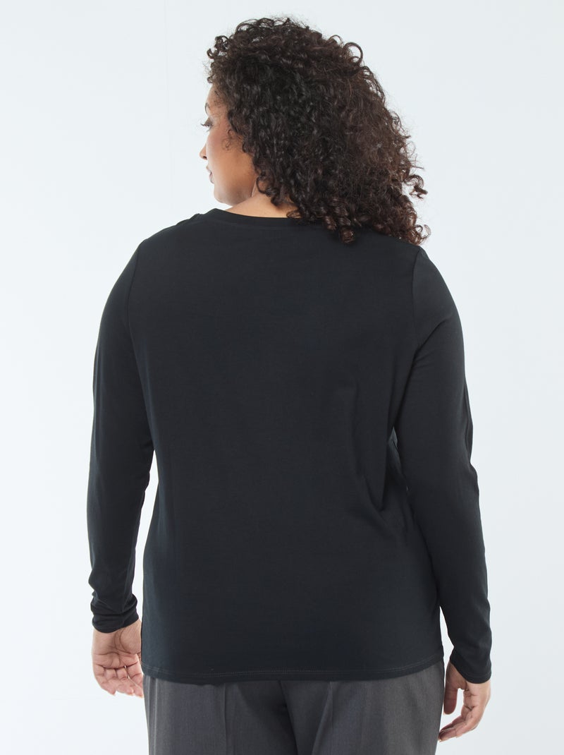 T-shirt in jersey con scollo a V e maniche lunghe Nero - Kiabi
