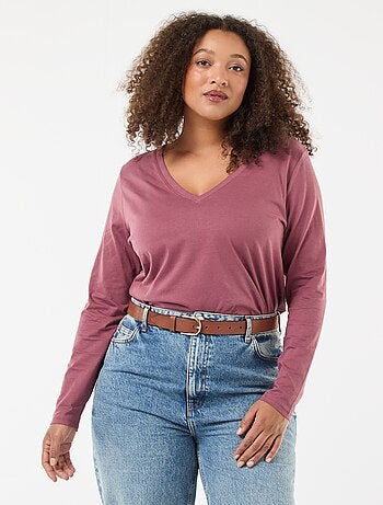 T-shirt in jersey con scollo a V e maniche lunghe