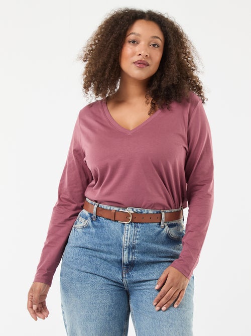 T-shirt in jersey con scollo a V e maniche lunghe - Kiabi