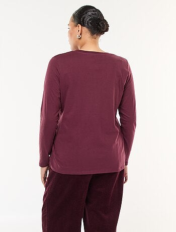 T-shirt in jersey con scollo a V e maniche lunghe