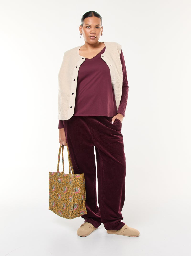 T-shirt in jersey con scollo a V e maniche lunghe Rosso - Kiabi