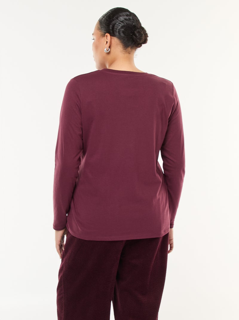T-shirt in jersey con scollo a V e maniche lunghe Rosso - Kiabi