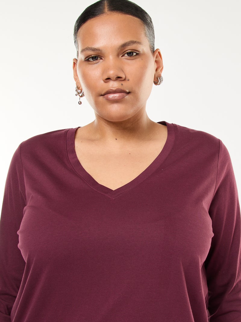 T-shirt in jersey con scollo a V e maniche lunghe Rosso - Kiabi
