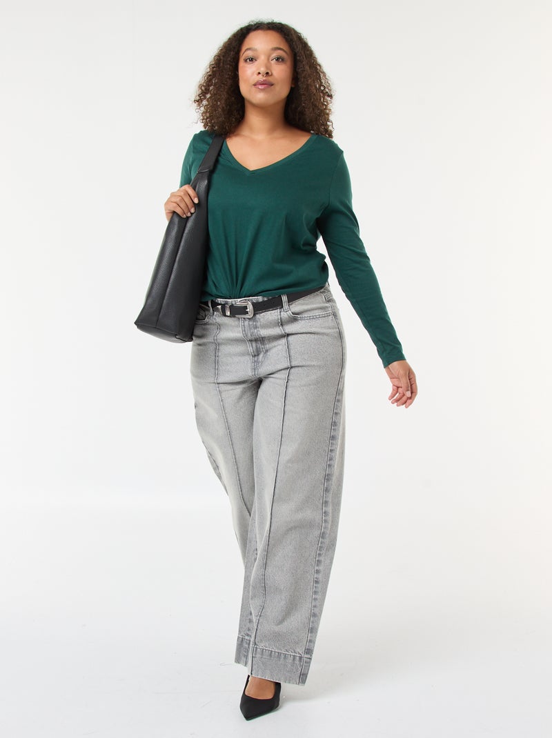 T-shirt in jersey con scollo a V e maniche lunghe Verde - Kiabi