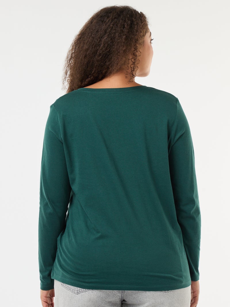 T-shirt in jersey con scollo a V e maniche lunghe Verde - Kiabi