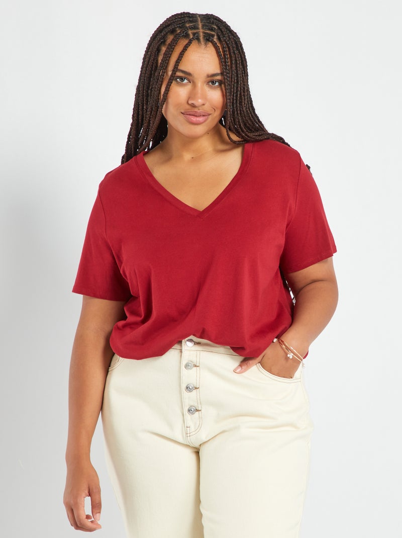 T-shirt in jersey con scollo a V ROSSO - Kiabi