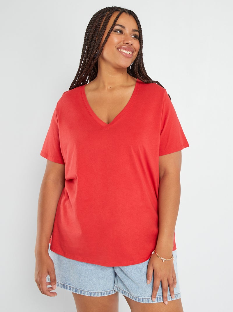 T-shirt in jersey con scollo a V ROSSO - Kiabi