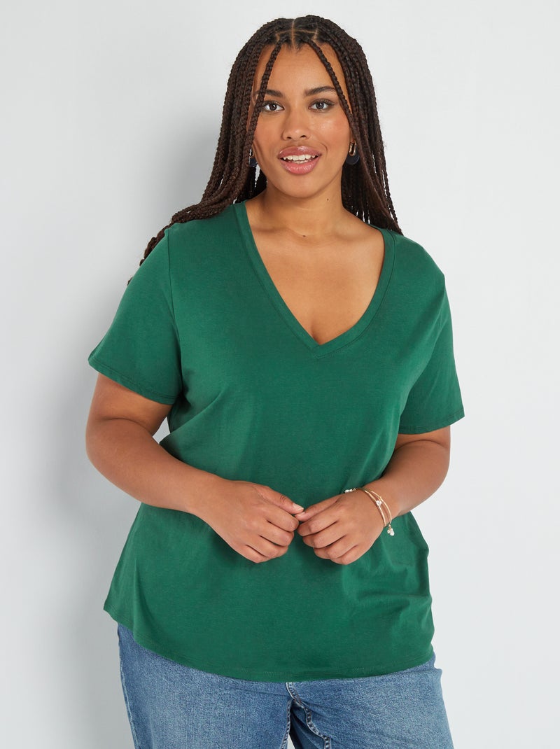 T-shirt in jersey con scollo a V Verde - Kiabi