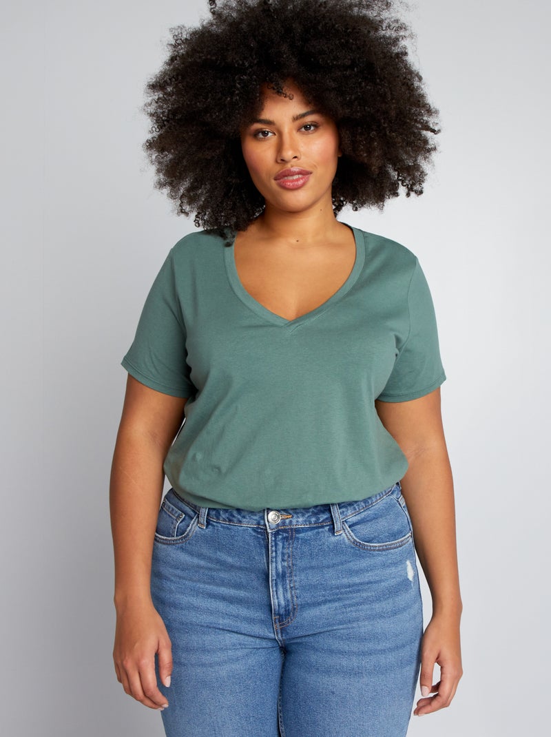 T-shirt in jersey con scollo a V VERDE - Kiabi