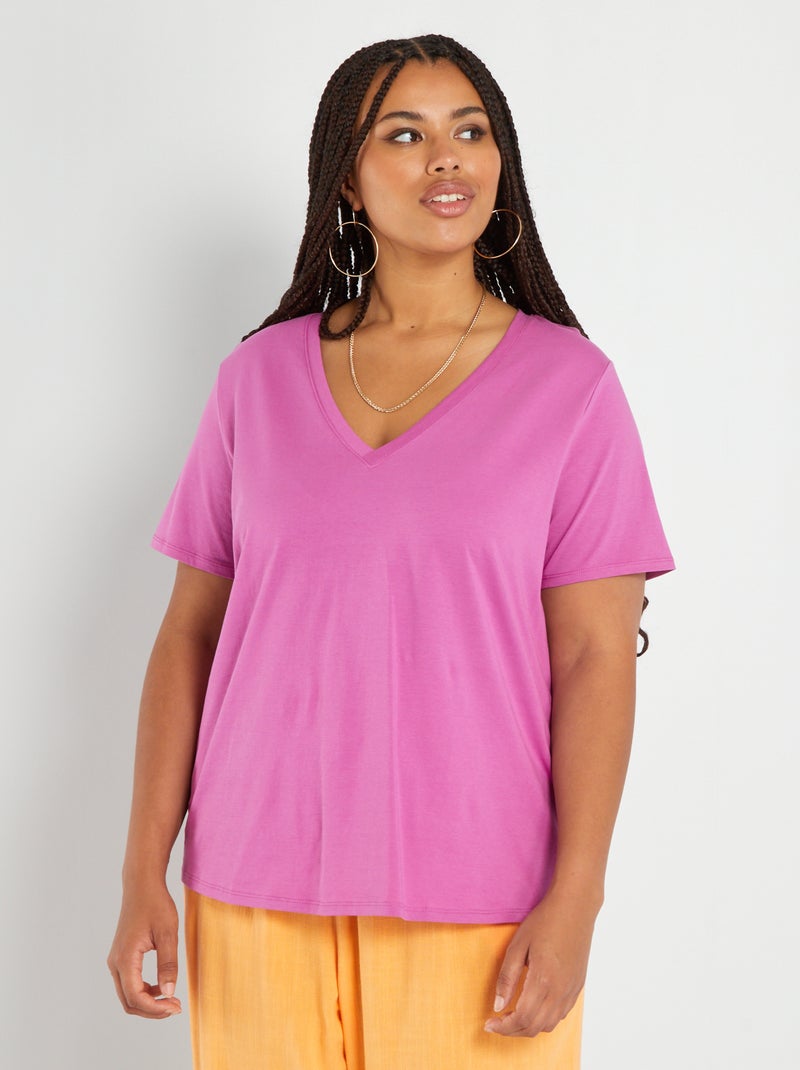 T-shirt in jersey con scollo a V VIOLA - Kiabi