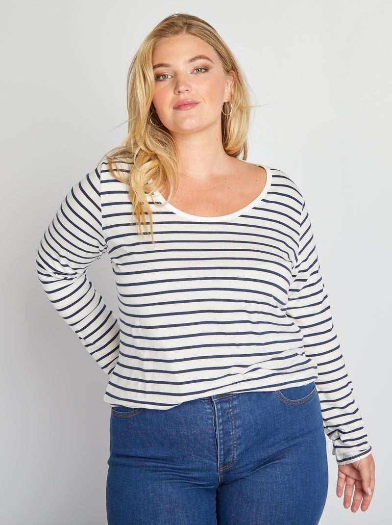 T-shirt in jersey con scollo tondo BIANCO - Kiabi
