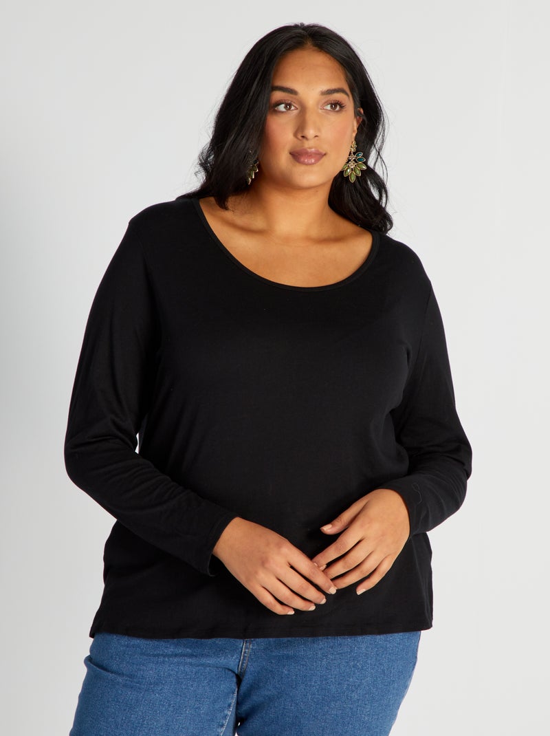 T-shirt in jersey con scollo tondo Nero - Kiabi