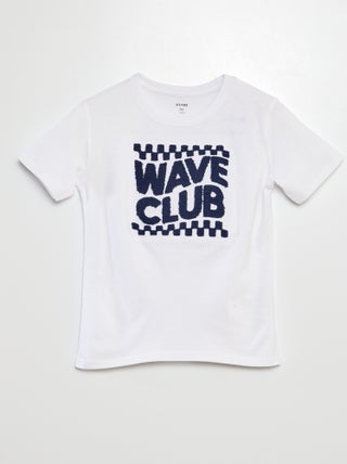T-shirt in jersey con scritta in maglia bouclé