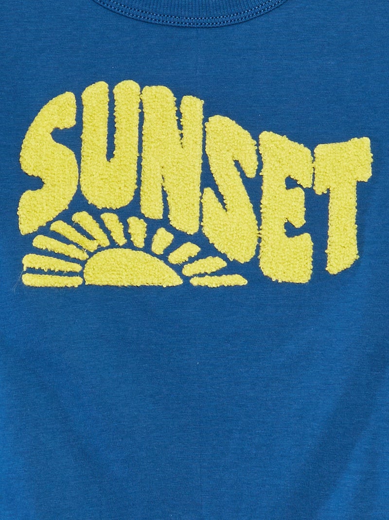 T-shirt in jersey con scritta in maglia bouclé BLU - Kiabi